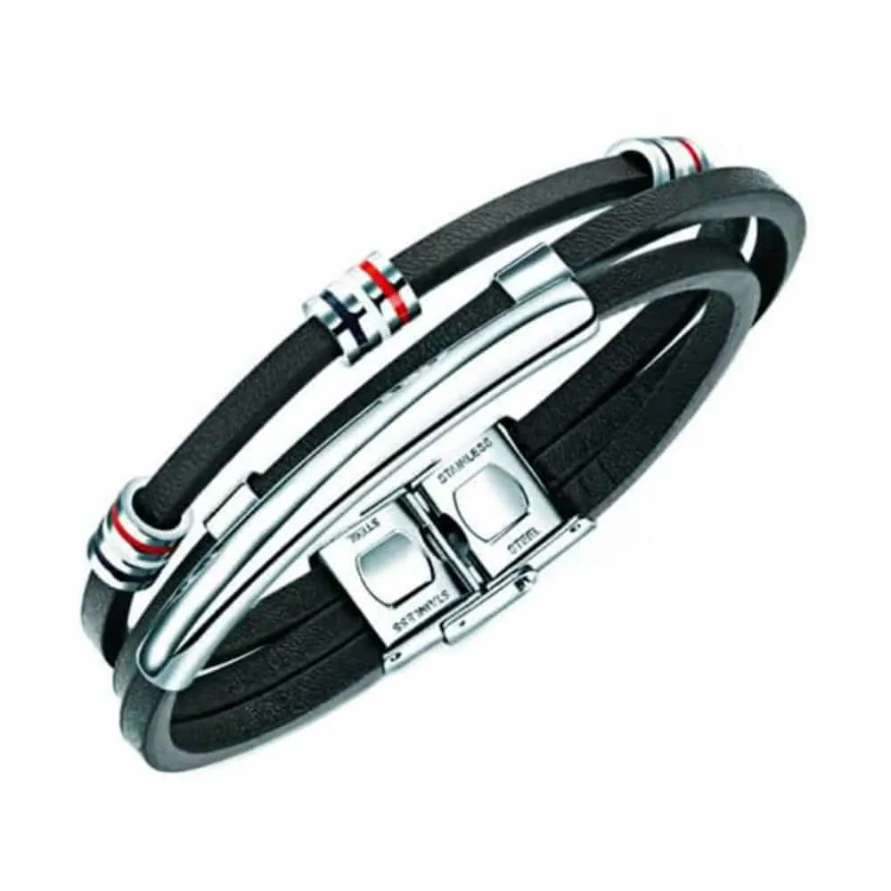 Unisex PU Vegan Leather Beaded Stainless Steel Bracelet- S/M
