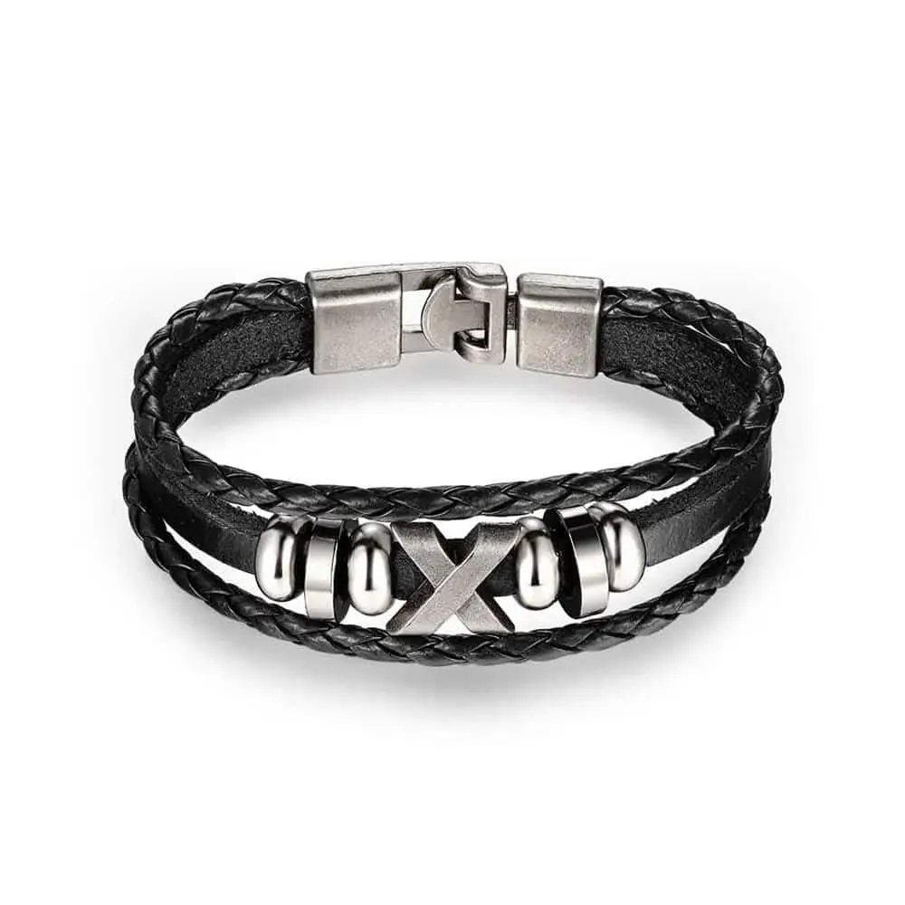 Vegan Leather Multi-Strand X Charm Bracelet- S/M