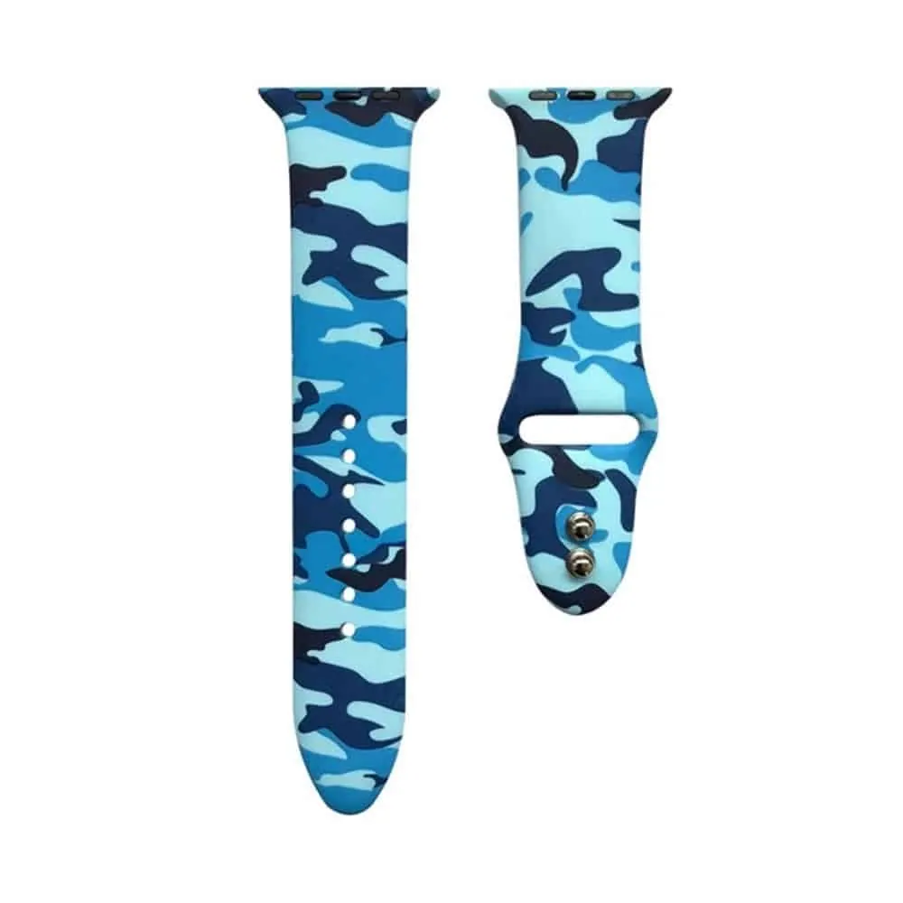 Silicone Strap for 42/44/45/49mm Apple Watch (S/M) - Camo Blue