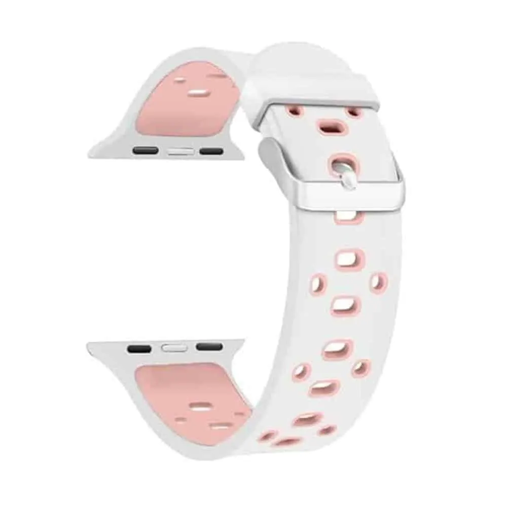 Perforated Silicone Strap for 42/44/45/49mm Apple Watch - White & Rose Gold