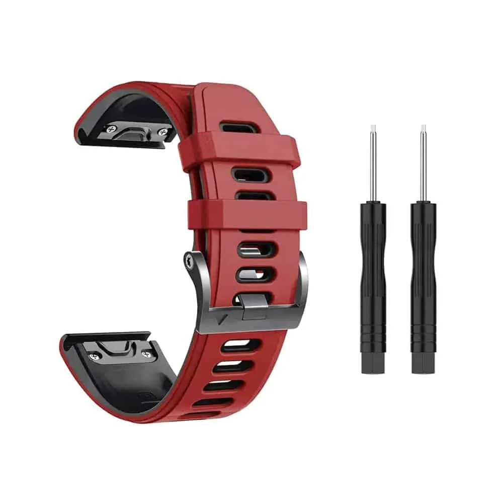 22mm EasyFit Silicone Strap for Garmin - Red & Black