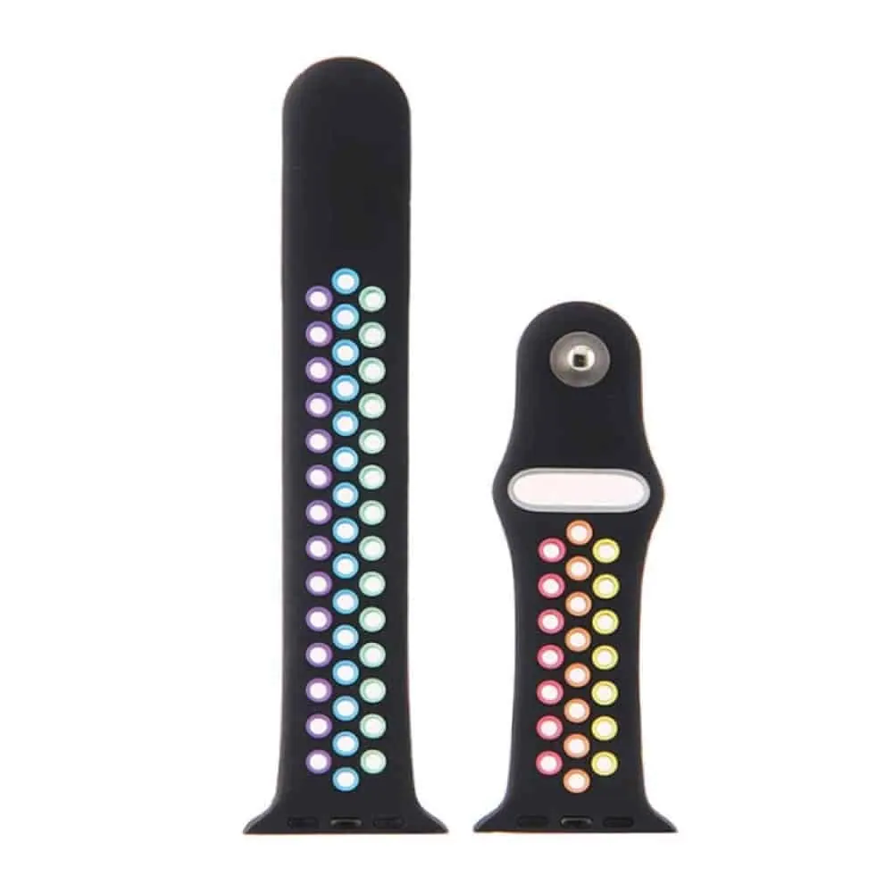 Silicone Strap for 42/44/45mm Apple Watch - Rainbow - Black - S-M