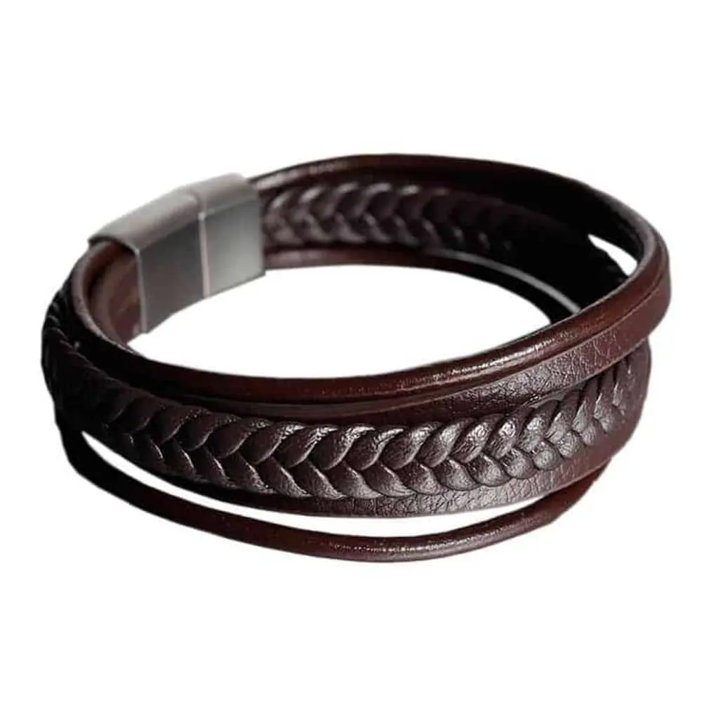 Unisex Multi-Strand Vegan PU Leather Bracelet - Brown