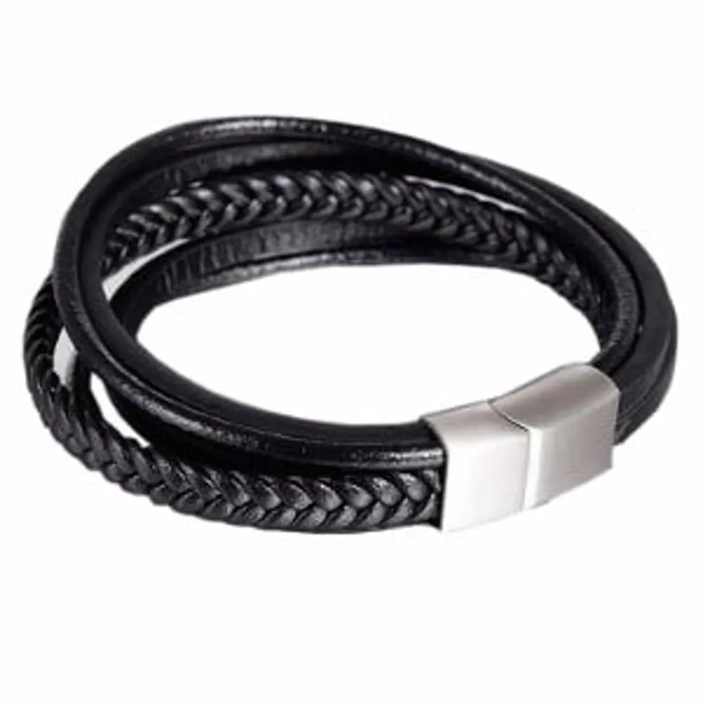 Unisex Multi-Strand Vegan PU Leather Bracelet - Black