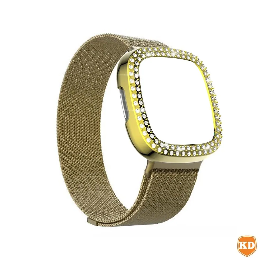 Milanese Strap & Diamond PC Case for Fitbit Versa 3/ Sense - Gold