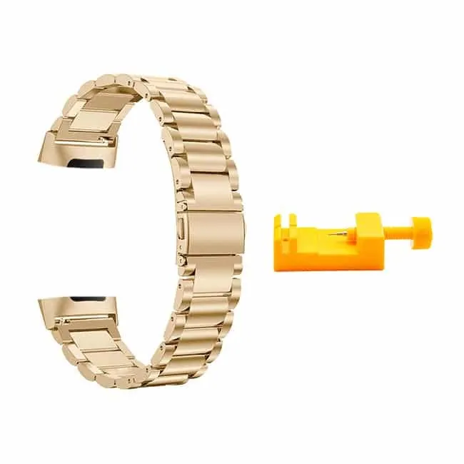 Stainless Steel Strap & Link Tool for Fitbit Charge 3 / 4 - Gold