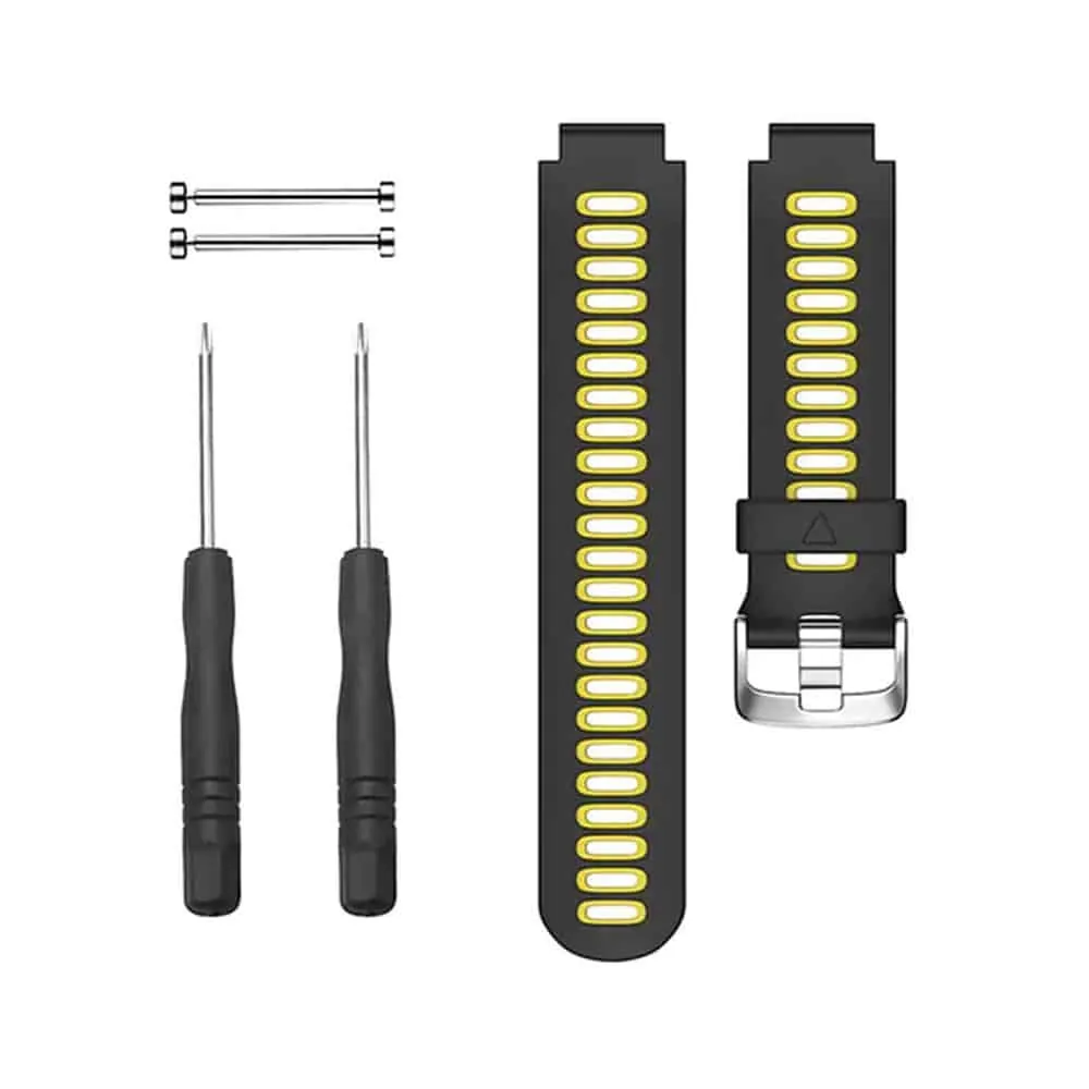 Silicone Strap for Garmin Forerunner 220/ 230/ 235/ 620/ 735- Black & Yellow