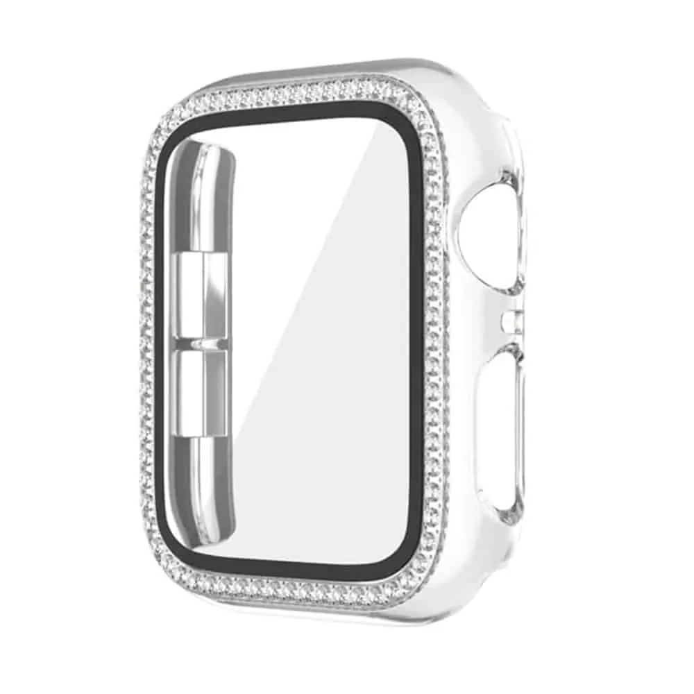 Cover with Bling Crystal Diamonds for Apple Watch 45MM Silver