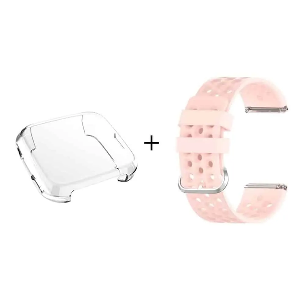 Screen Protector + Silicone Strap Combo for Fitbit Versa- Pink