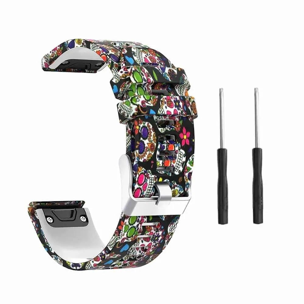 22mm EasyFit Silicone Strap for Garmin - Colourful Skulls