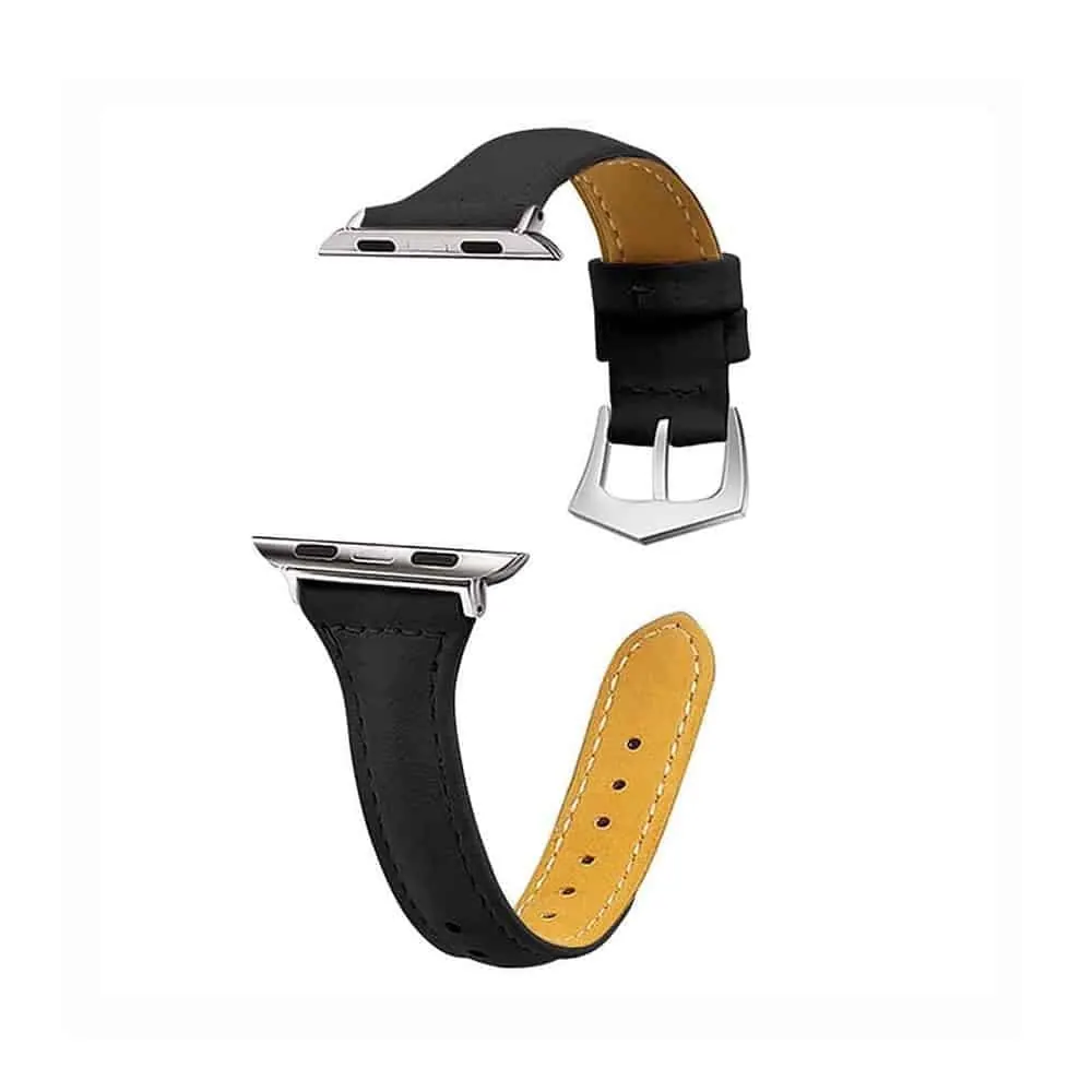 T shape Leather Strap for 38/40/41mm Apple Watch - Black