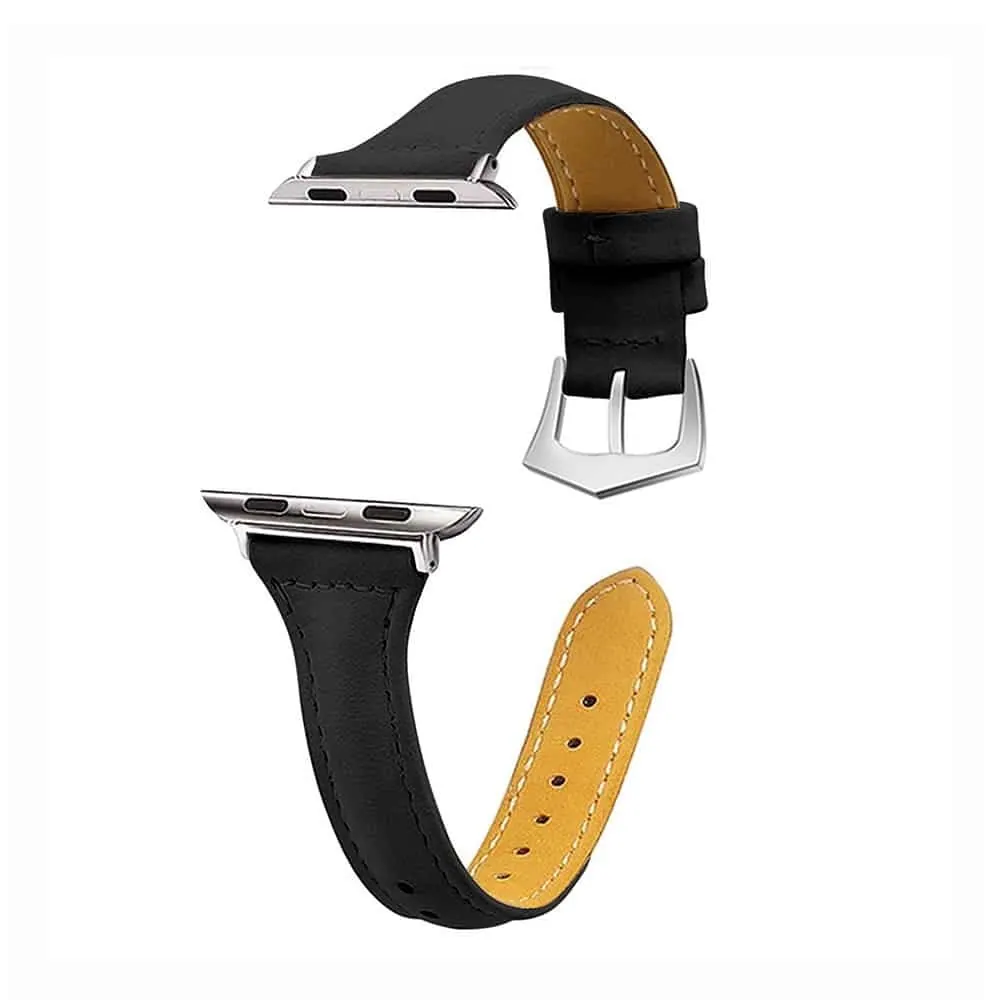 T-Shape Slim Leather Strap for 42/44/45mm Apple Watch - Black