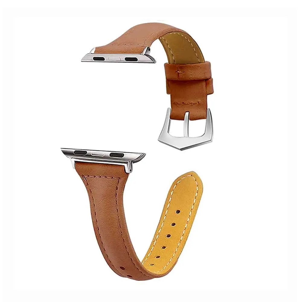 T-Shape Slim Leather Strap for 42/44/45mm Apple Watch - Brown