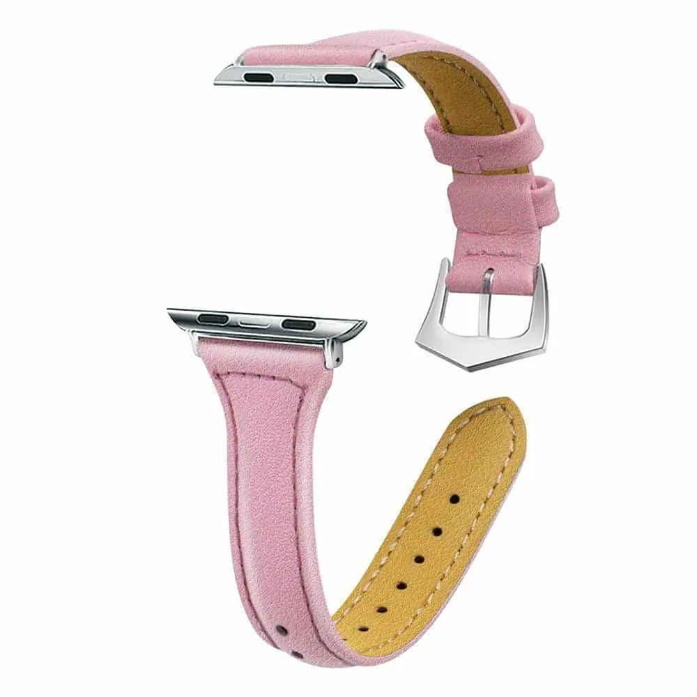 T-Shape Slim Leather Strap for 42/44/45mm Apple Watch - Pink