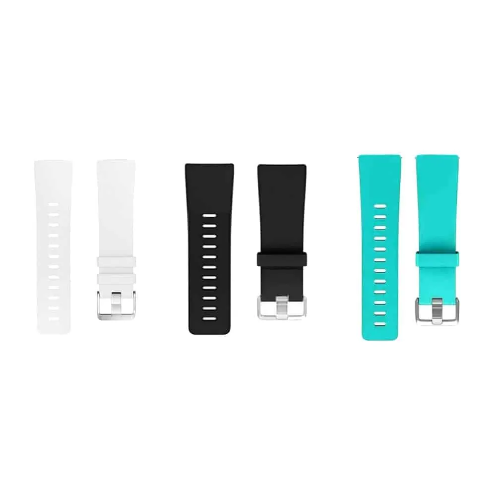 Silicone Strap Combo for Fitbit Versa- White, Black, Teal- S/M