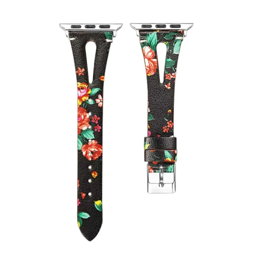 Leather Strap Compatible with 38/40/41mm Apple Watch - Flower