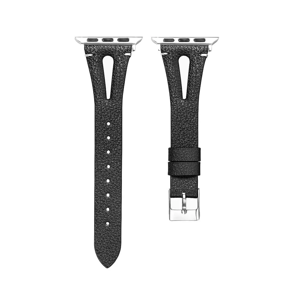 Leather Strap Compatible with 42/44/45mm Apple Watch - Black