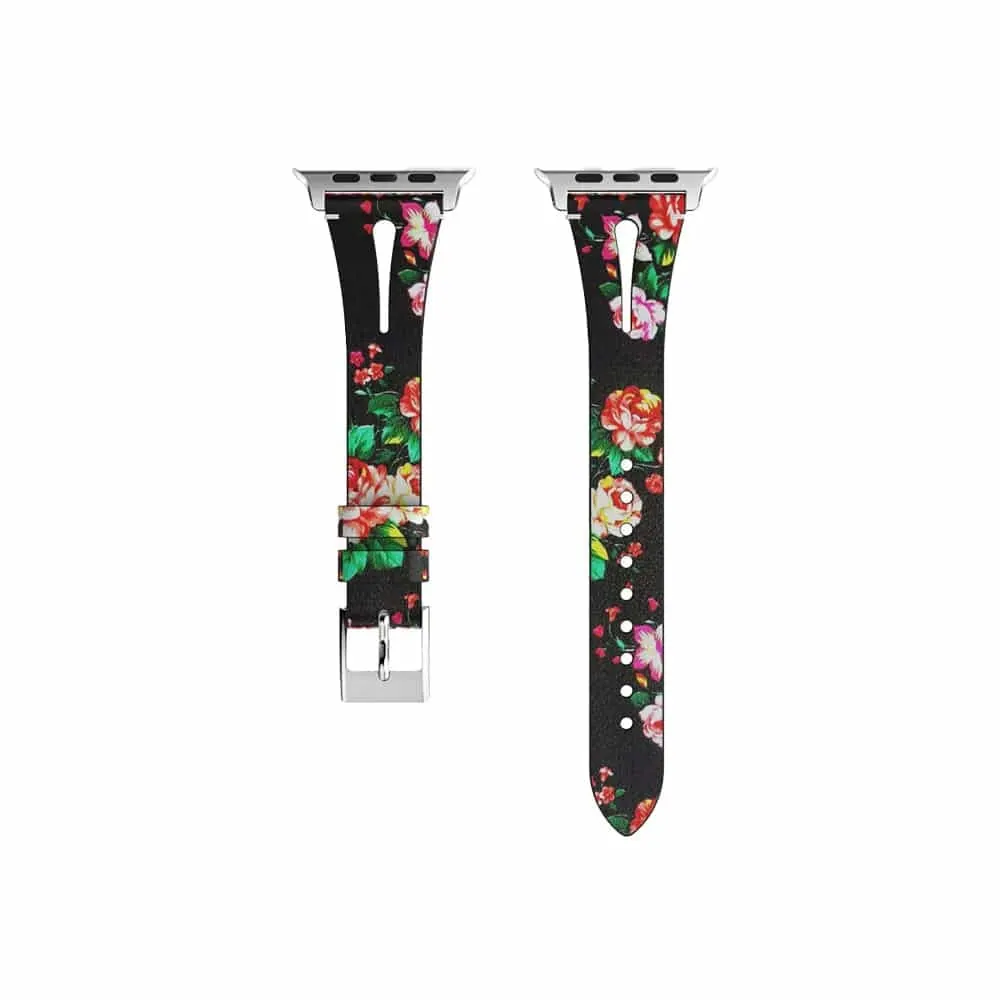 Leather Strap Compatible with 42/44/45mm Apple Watch - Flower