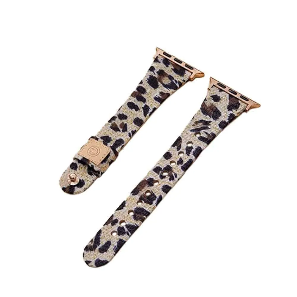Nylon + Leather Strap with 42/44/45/49mm Apple Watch- Leopard