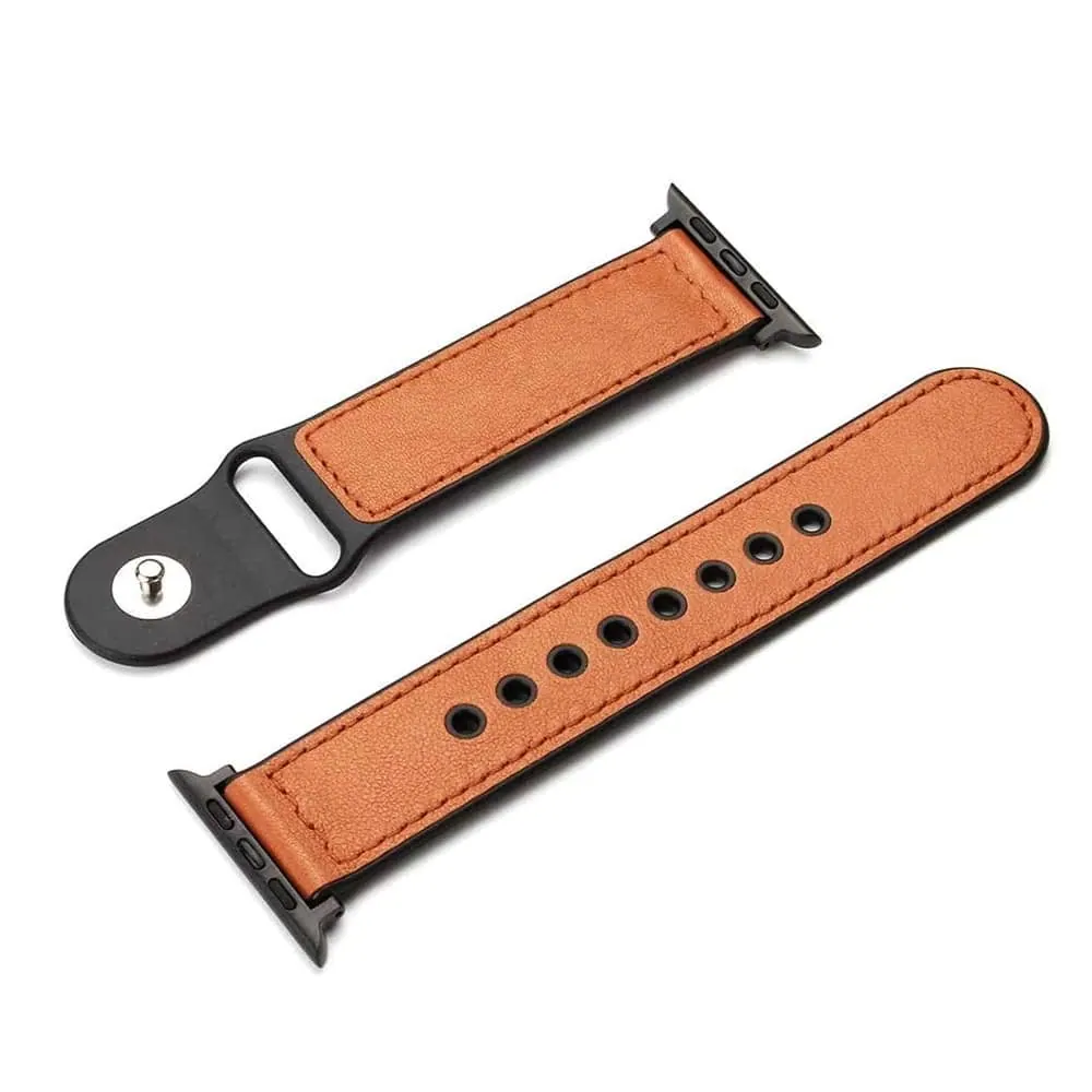 Leather & Silicone Strap for 38/40/41mm Apple Watch- Brown