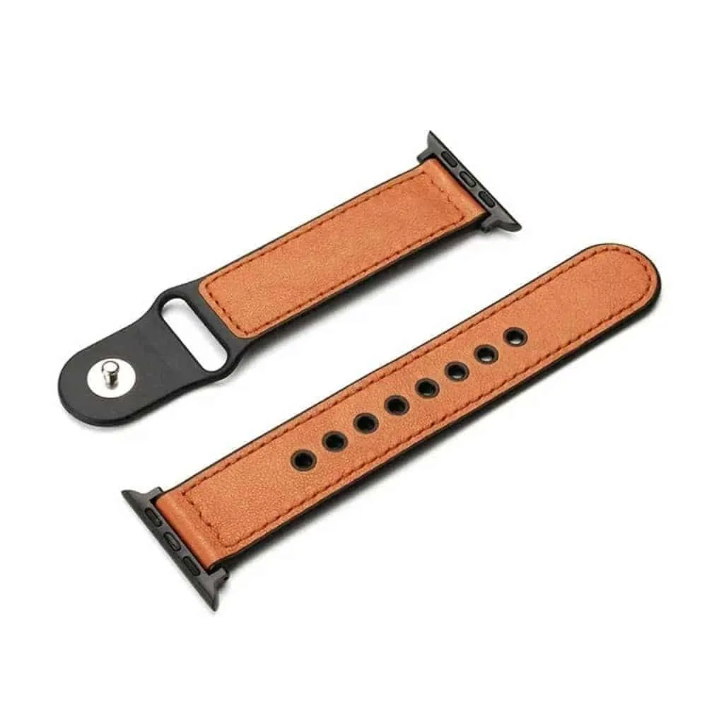 Leather & Silicone Strap for 42/44/45/49mm Apple Watch- Brown
