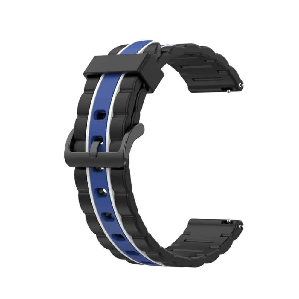 22mm Quick Release Silicone Strap- Black & Blue - Black & Blue