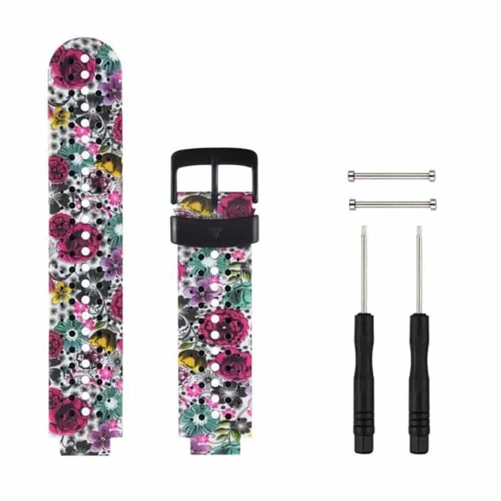 Silicone Strap for Garmin Forerunner 220/ 230/ 235/ 620/ 735- Classic Flower