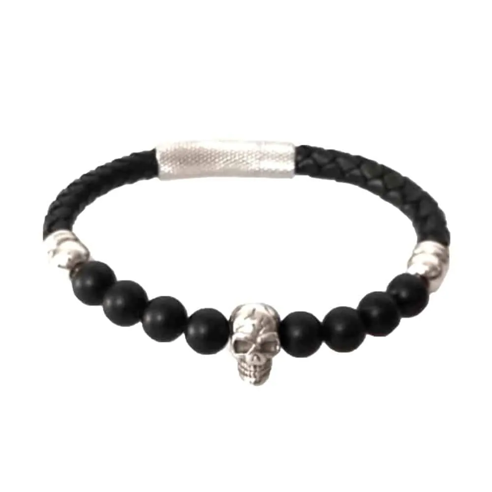Cruelty-Free Vegan Leather Skull Charm Beaded Bracelet- S/M