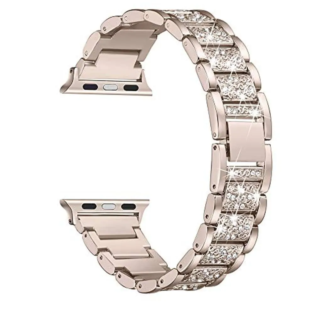 42/44/45/49mm Apple Watch SE diamond rhinestone strap + tool - Retro gold