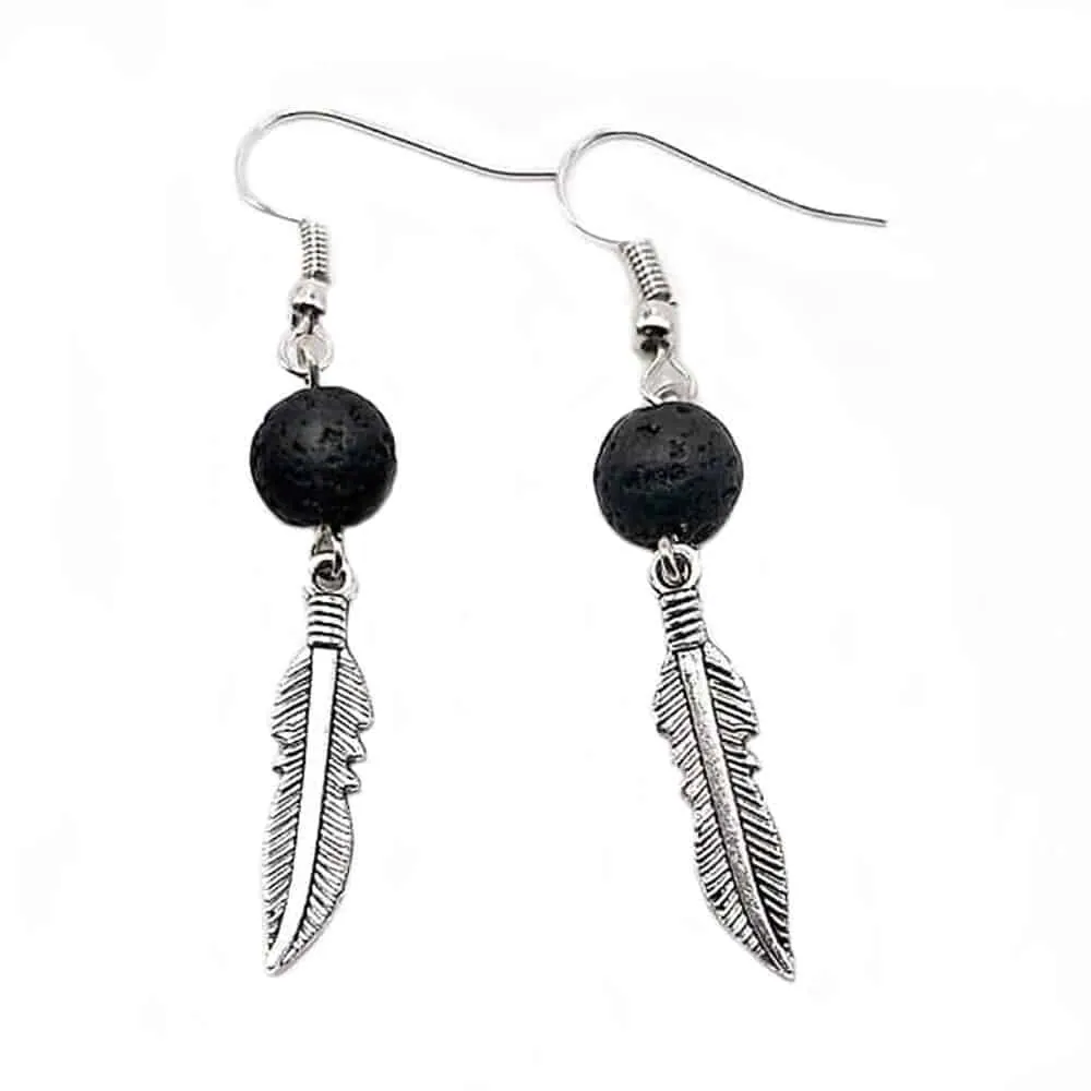 Feather Leaf Charm Lava Stone Essential Oil Diffuser Earnings