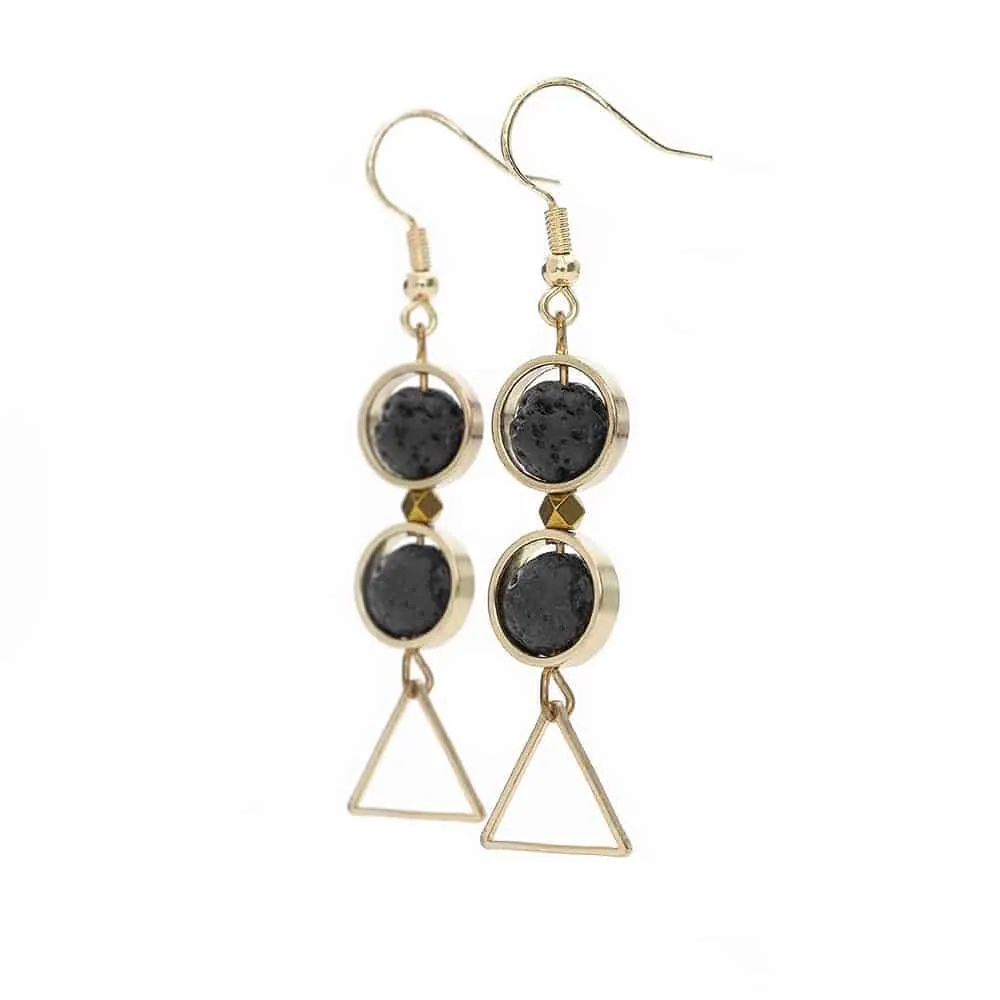 Gold Triangle Lava Stone Diffuser Aromatherapy Earrings