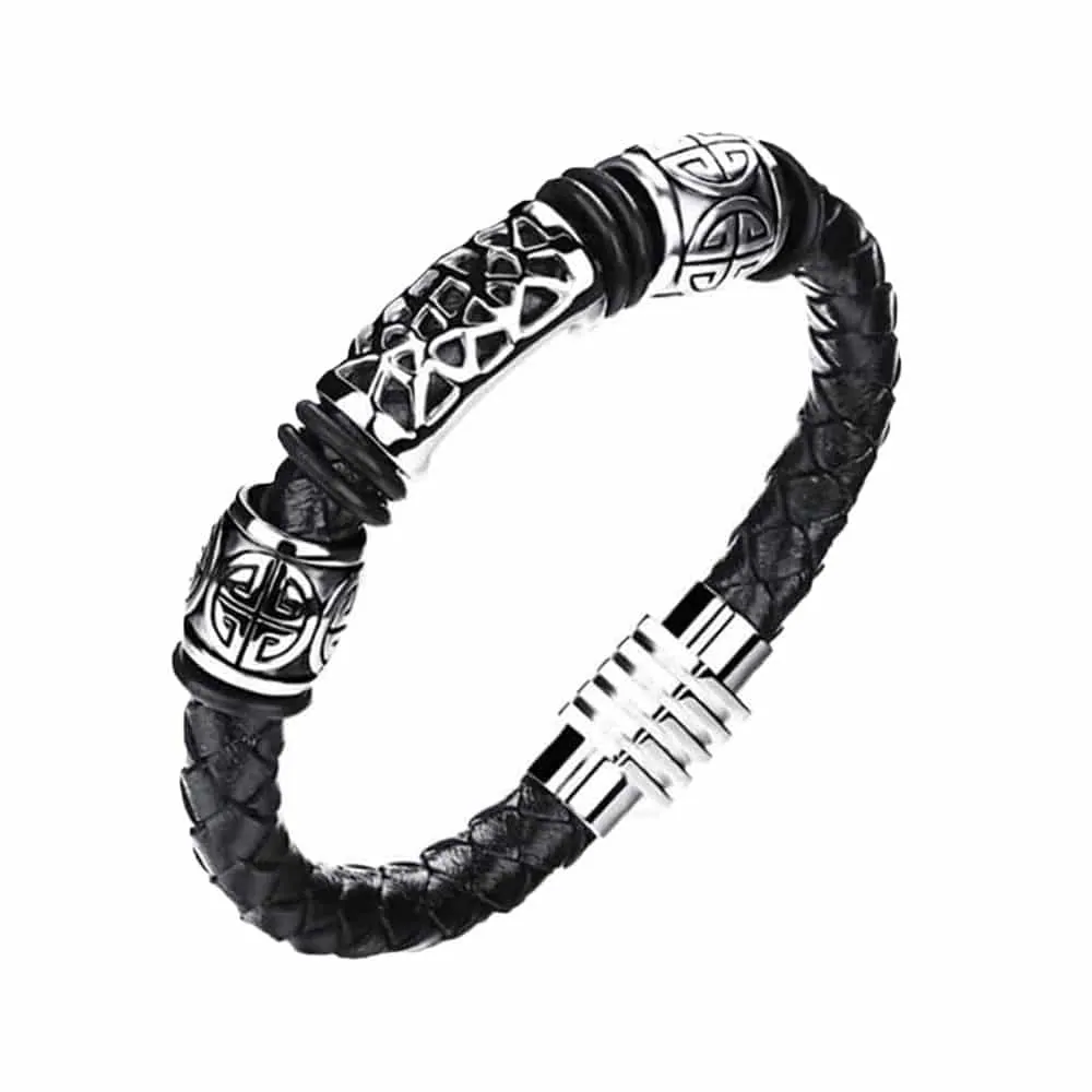 Braided Vegan Leather & Stainless Steel Rope Bracelet- M/L