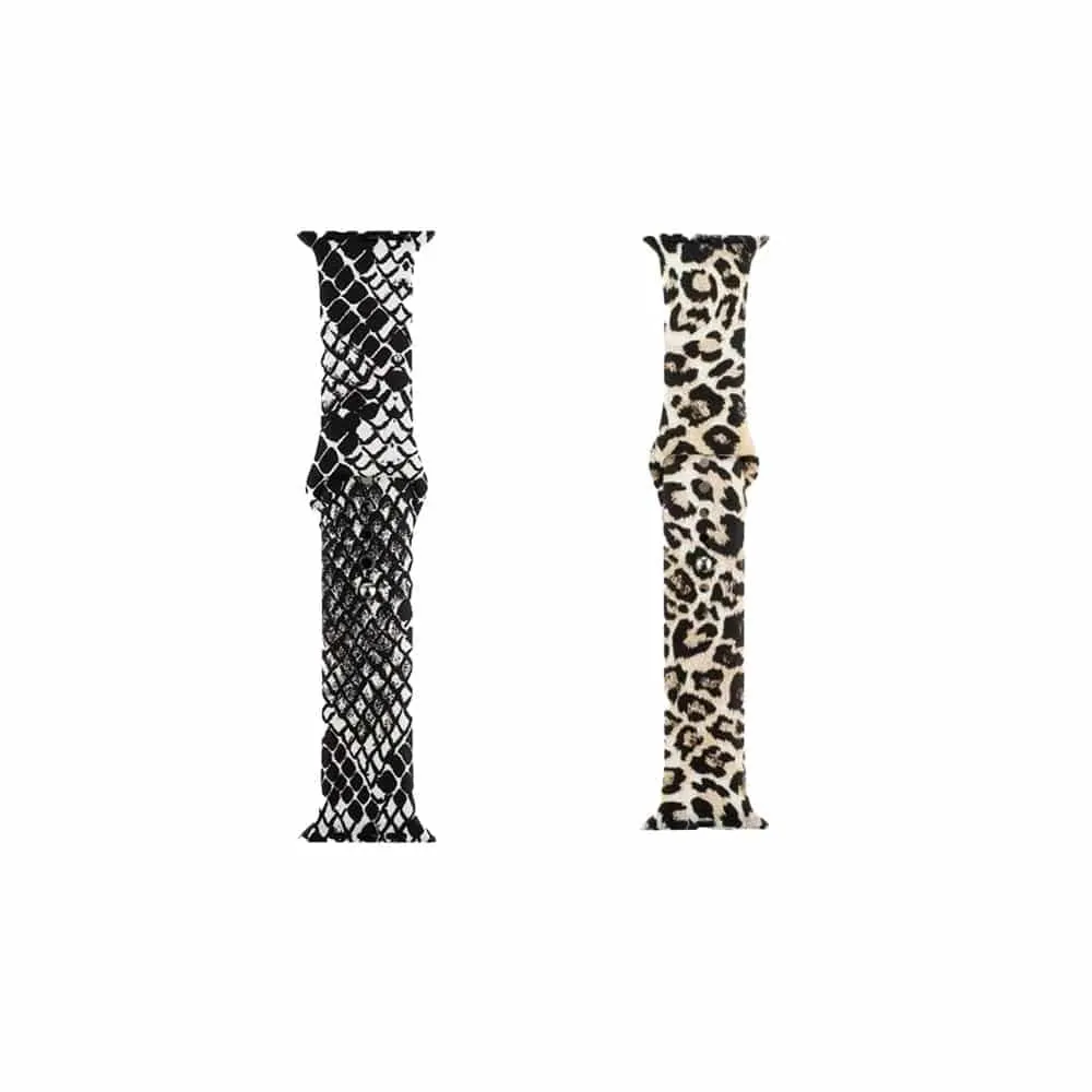Silicone Strap for 38/40/41mm Apple Watch- Snake Skin & Leopard- S/M & M/L 2 Pack