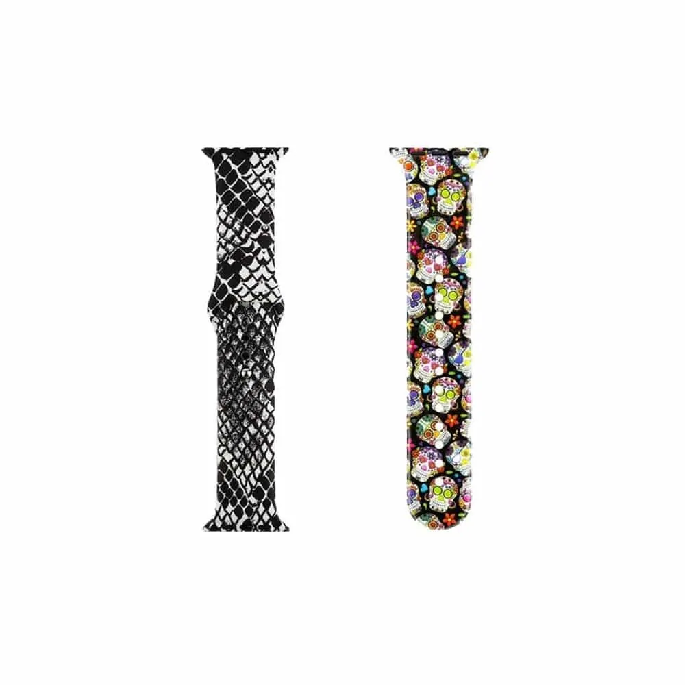 Silicone Strap for 38/40/41mm Apple Watch- Snake Skin & Colour Skull- S/M 2 Pack