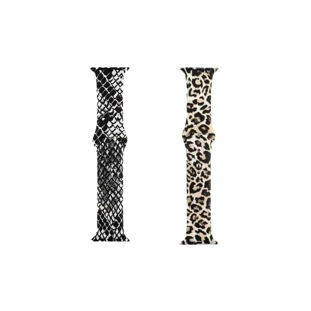 Silicone Strap for 38/40/41mm Apple Watch- Snake Skin & Leopard- S/M 2 Pack