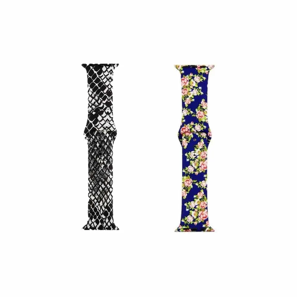 Silicone Strap for 38/40/41mm Apple Watch- Snake Skin & Floral- S/M 2 Pack