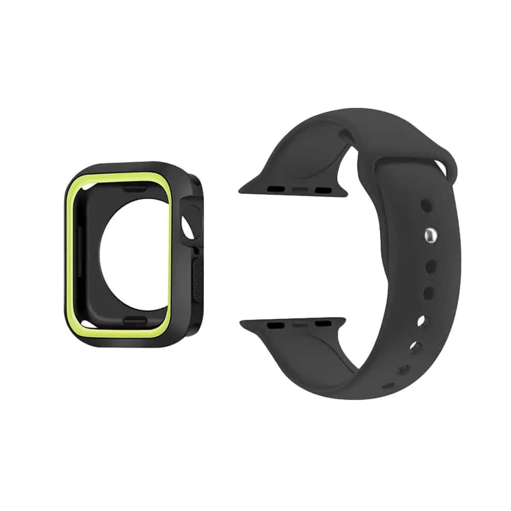 Silicone Strap & Case Compatible with 38mm iWatch - Black & Yellow