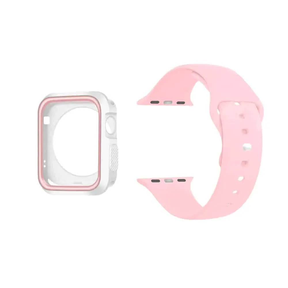 Silicone Strap & Case Compatible with 38mm iWatch - Pink & White