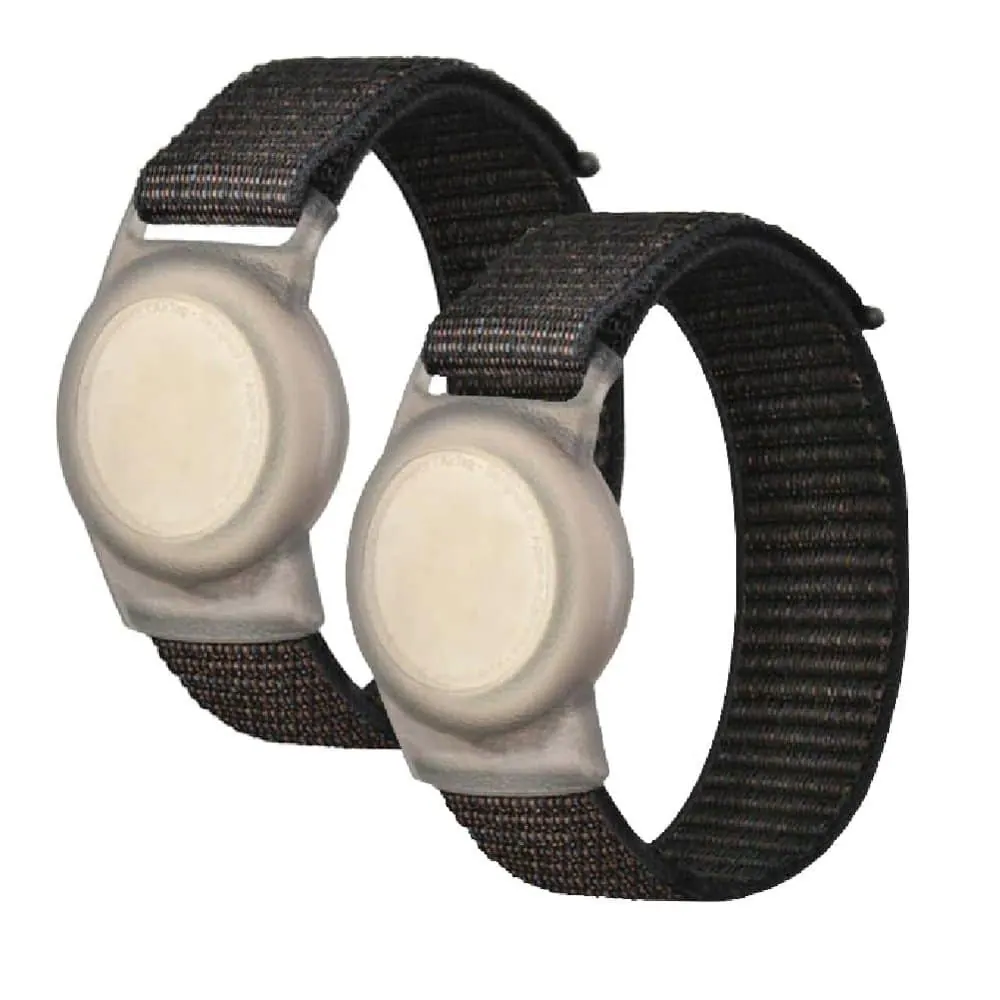 Kids Nylon Band Compatible with Apple AirTag- Black 2 Pack S/M