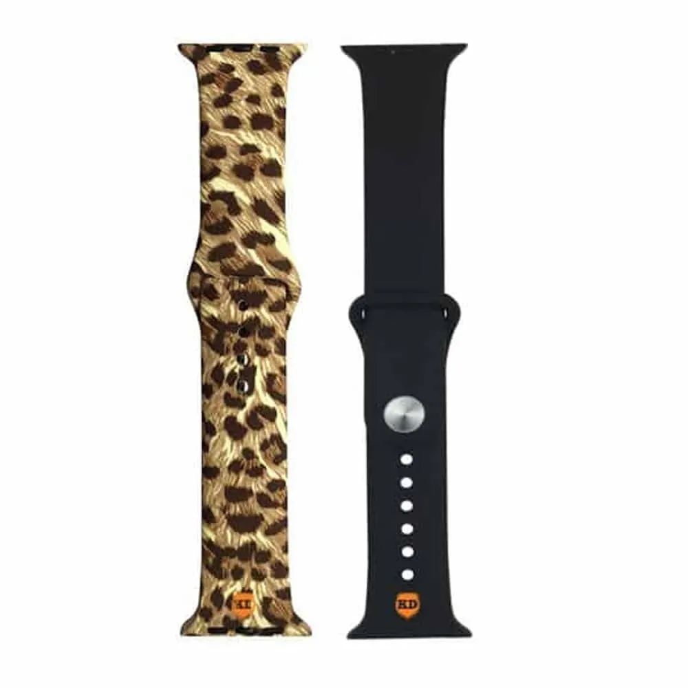 Silicone Strap for 42/44/45/49mm Apple Watch (S/M)- Black and Cheetah Combo