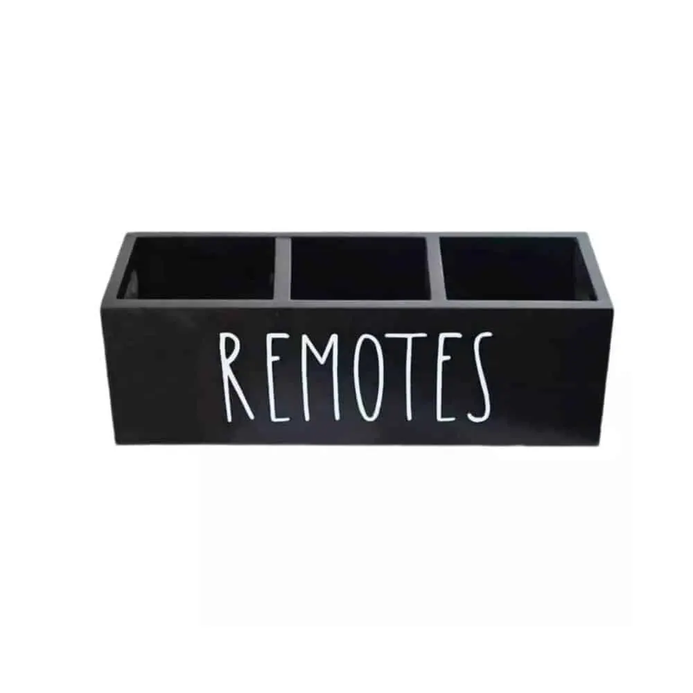 Black Wooden Farmhouse Remote Control Holder Storage Organizer