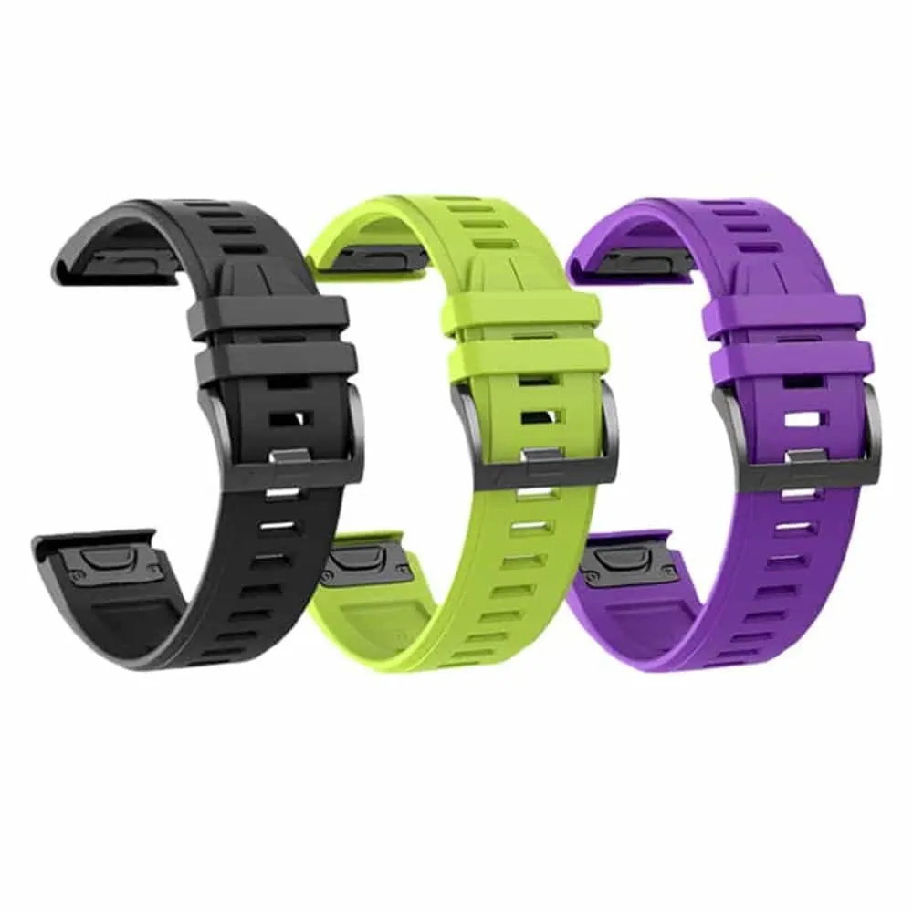 22mm EasyFit Silicone Strap for Garmin - 3pack - Black,Purple & Green