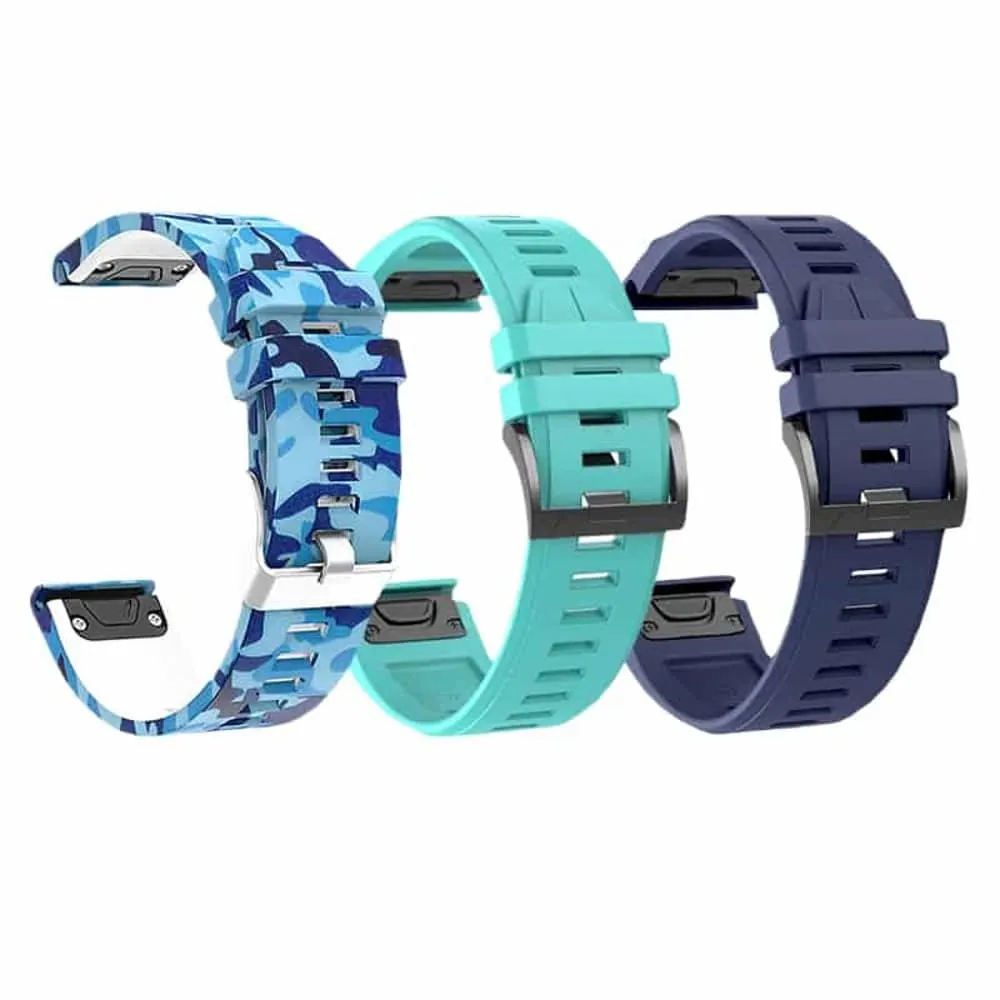 22mm EasyFit Silicone Strap for Garmin - 3pack - Frost,Midnight & Camo Blue