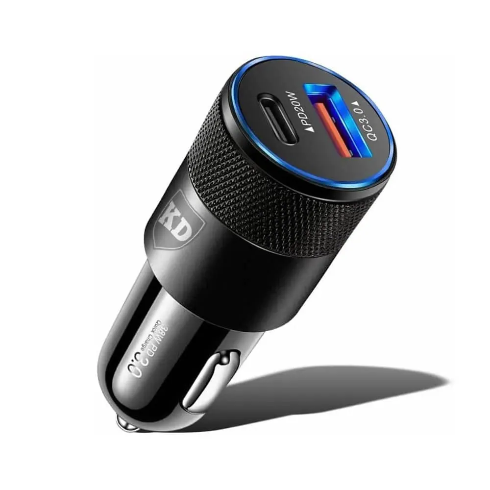 38W USB-C Car Charger Dual Port PD 20W/QC3.0 Charging Adapter