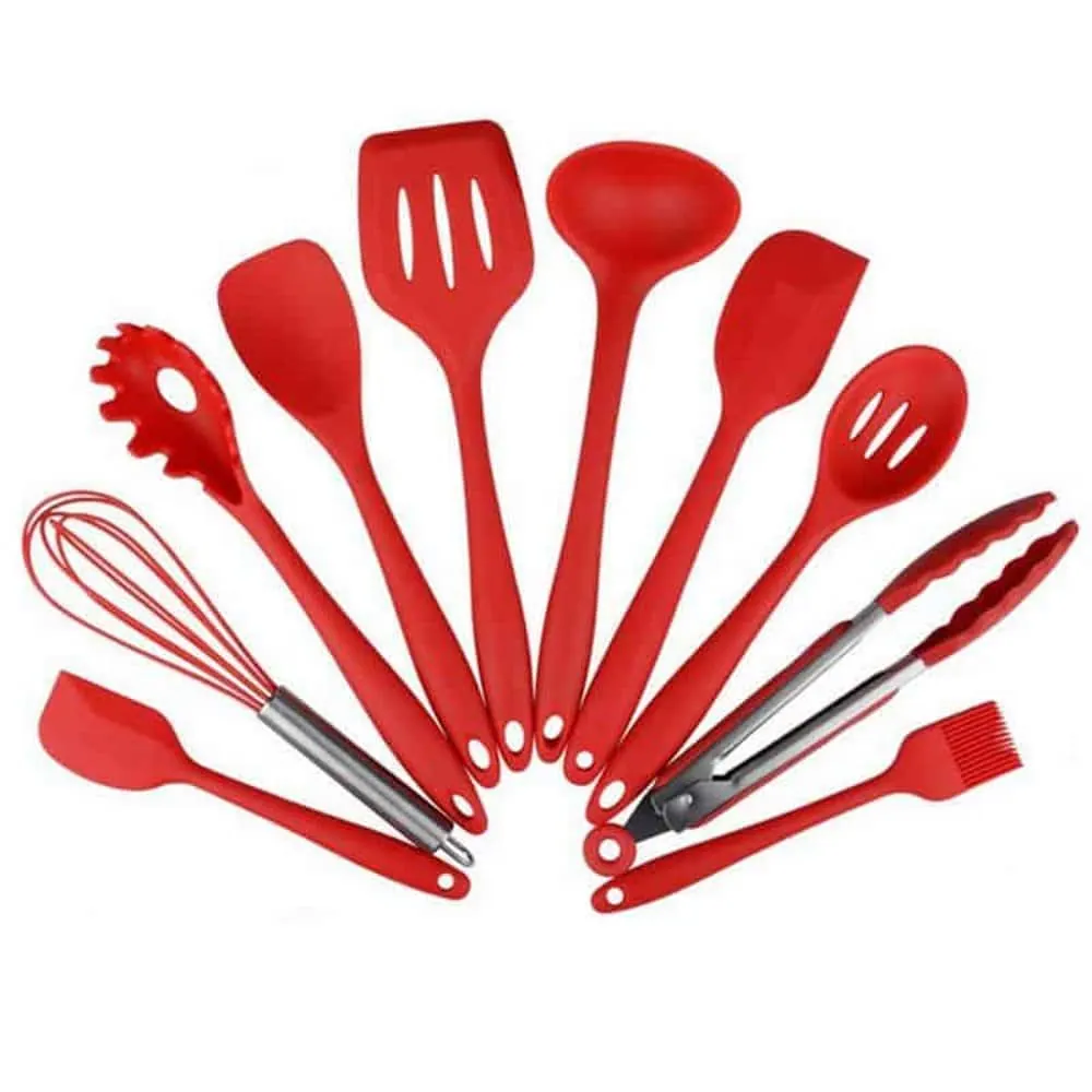 10-Pack Silicone Spatula Whisk Tong Spoon Kitchen Utensil Set