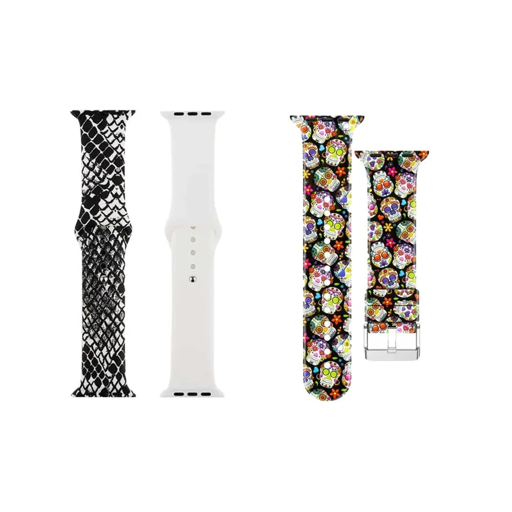 Silicone Strap for 38/40/41mm Apple Watch- Snake Skin & Colour Skull- S/M & M/L 2 Pack