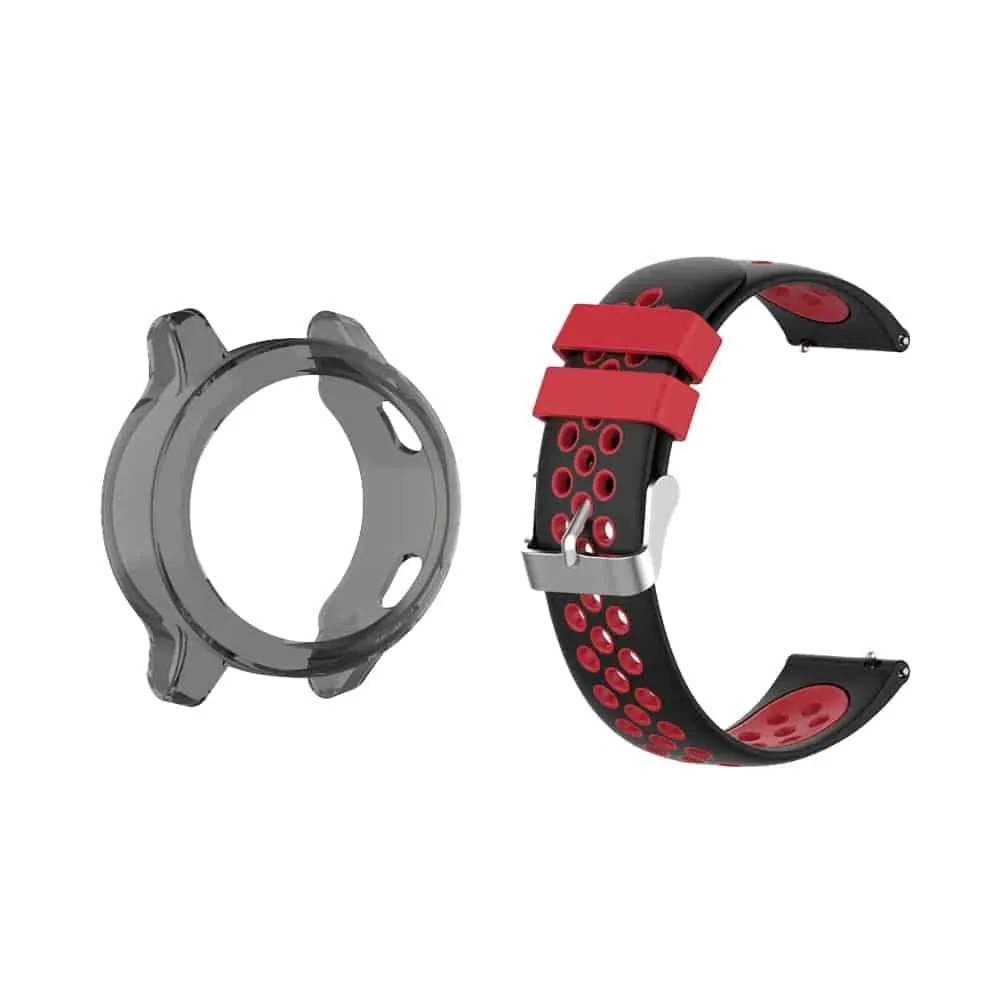 22mm Quick Release Silicone Strap & TPU Case Compatible with Garmin Vivoactive 4 - Red & Black