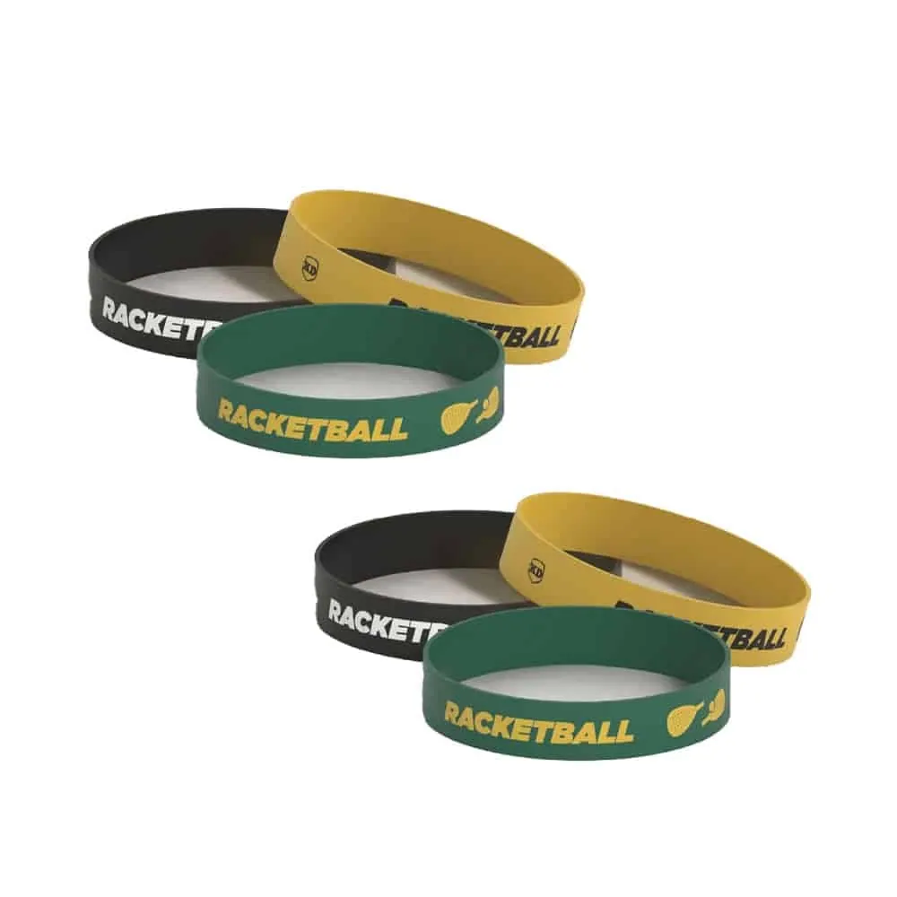 Debossed "Racketball" Silicone Wristband Bracelet- 6 Pack