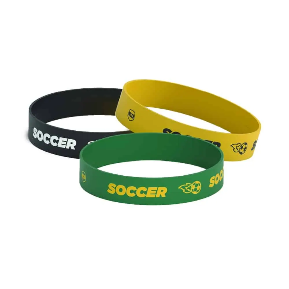 Debossed "Soccer" Silicone Wristband Bracelet- 3 Pack