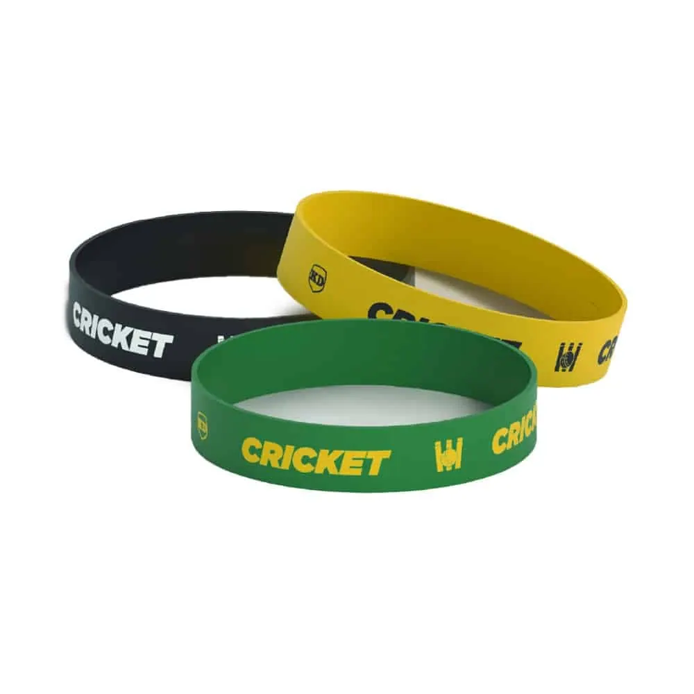 Debossed "Cricket" Silicone Wristband Bracelet- 3 Pack